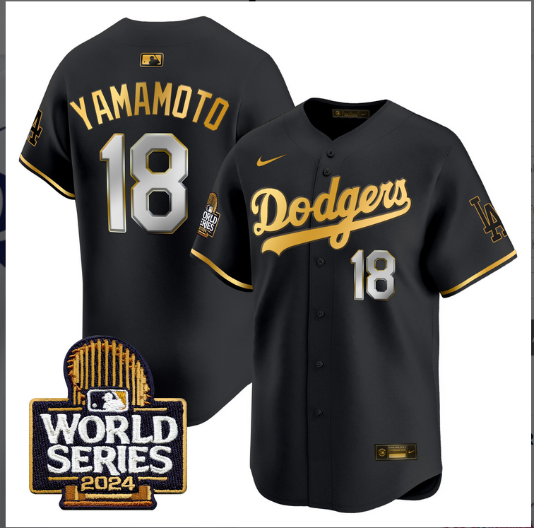 Men MLB Los Angeles Dodgers #18 Yamamoto black 2024 World Series Champions Patch Limited Jersey20241105->los angeles dodgers->MLB Jersey